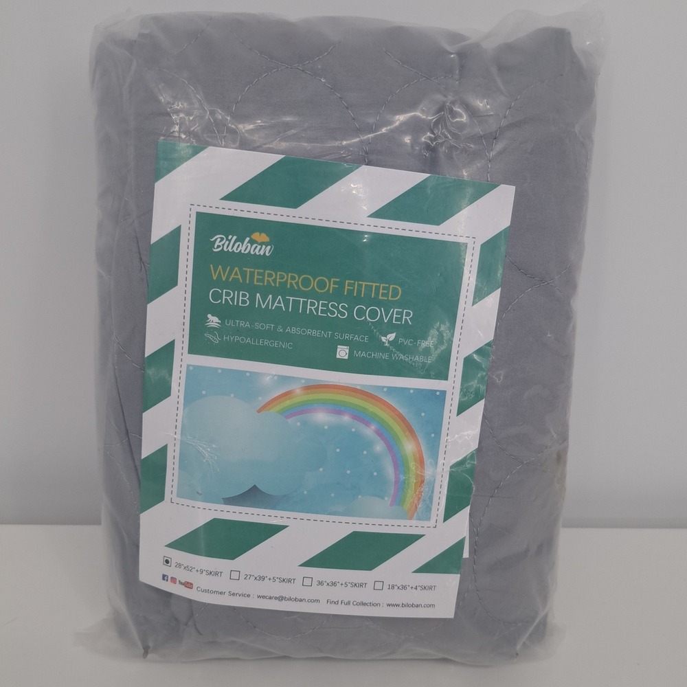 Biloban Waterproof Fitted Crib Mattress Cover Skirt Grey 28x52 Nursery Bedding